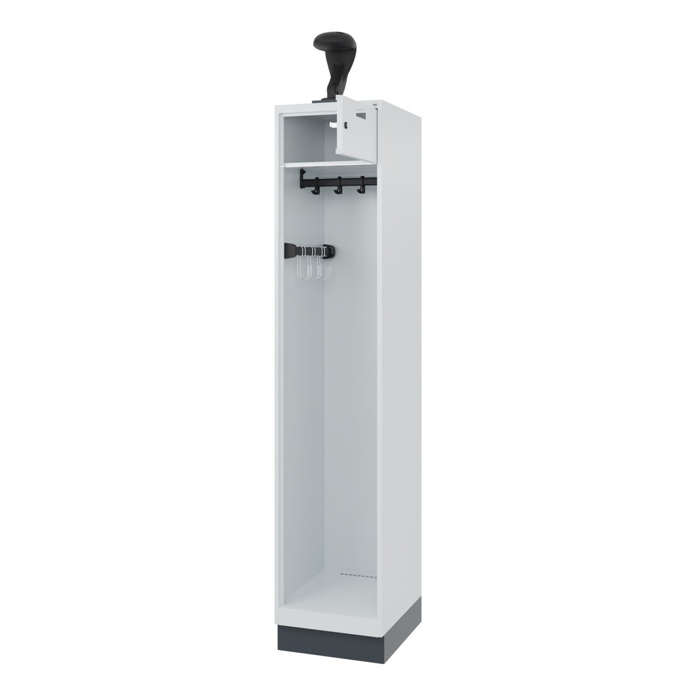 Produktabbildung: C+P Feuerwehrspind PRAKTUS, Sokel, 1 Abteil, HxBxT 1.850 x 400 x 500 mm, lichtgrau, mit Helmhalter