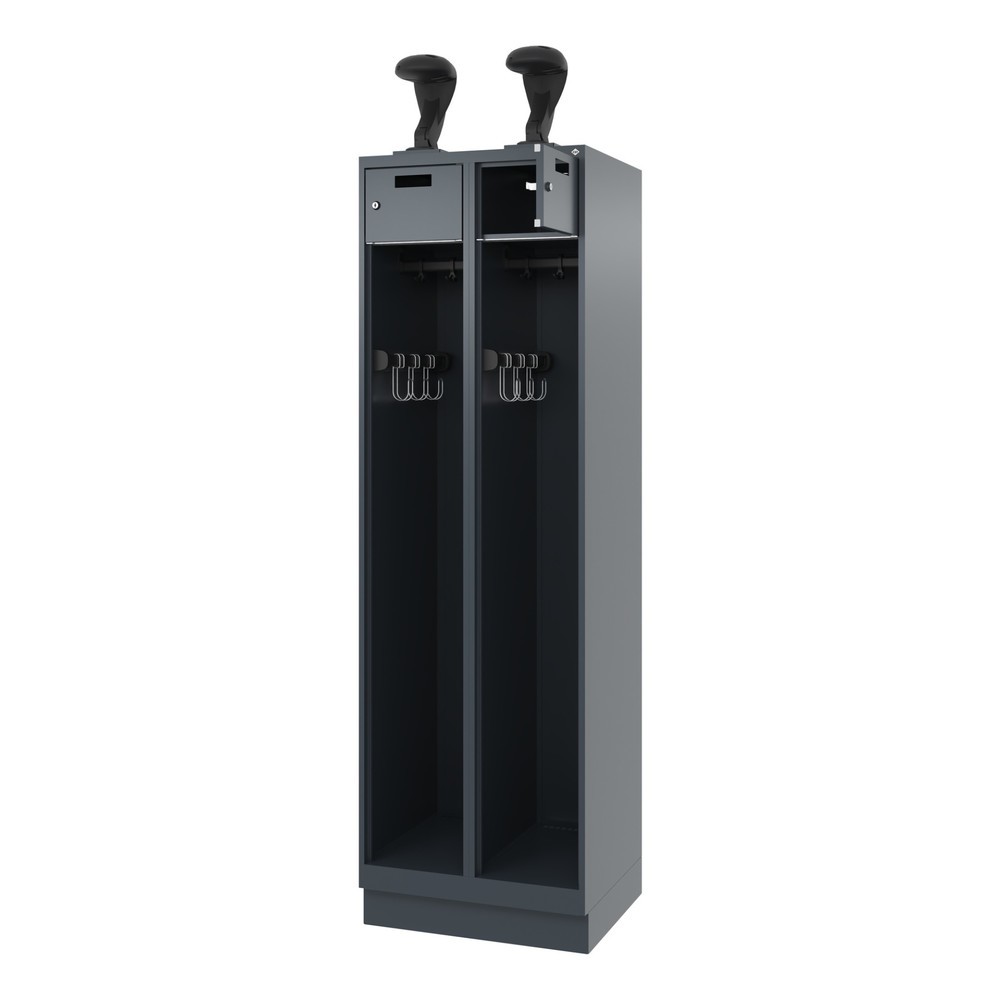 Produktabbildung: C+P Feuerwehrspind PRAKTUS, Sokel, 2 Abteile, HxBxT 1.850 x 600 x 500 mm, anthrazitgrau, mit Helmhalter
