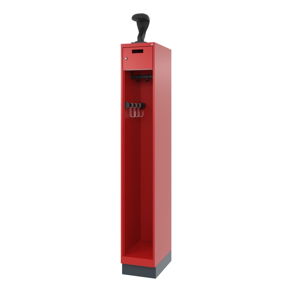 Produktabbildung Nr. 5: C+P Feuerwehrspind PRAKTUS, Sokel, 1 Abteil, HxBxT 1.850 x 300 x 500 mm, feuerrot, mit Helmhalter