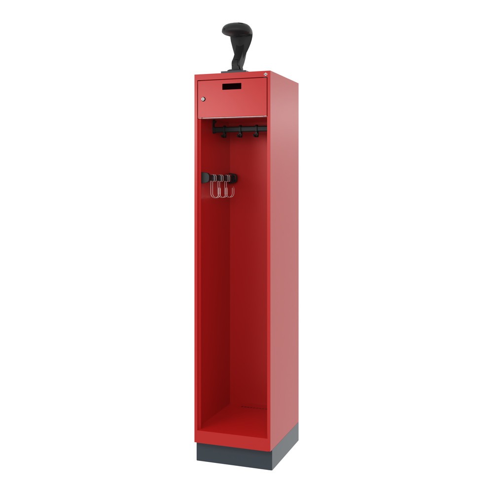 Produktabbildung Nr. 5: C+P Feuerwehrspind PRAKTUS, Sokel, 1 Abteil, HxBxT 1.850 x 400 x 500 mm, feuerrot, mit Helmhalter