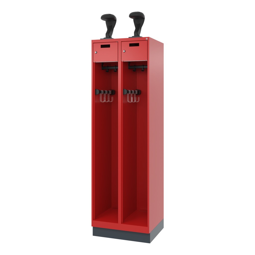 Produktabbildung Nr. 5: C+P Feuerwehrspind PRAKTUS, Sokel, 2 Abteile, HxBxT 1.850 x 600 x 500 mm, feuerrot, mit Helmhalter