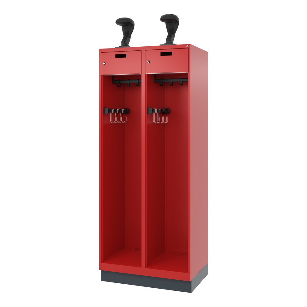 Produktabbildung Nr. 5: C+P Feuerwehrspind PRAKTUS, Sokel, 2 Abteile, HxBxT 1.850 x 800 x 500 mm, feuerrot, mit Helmhalter