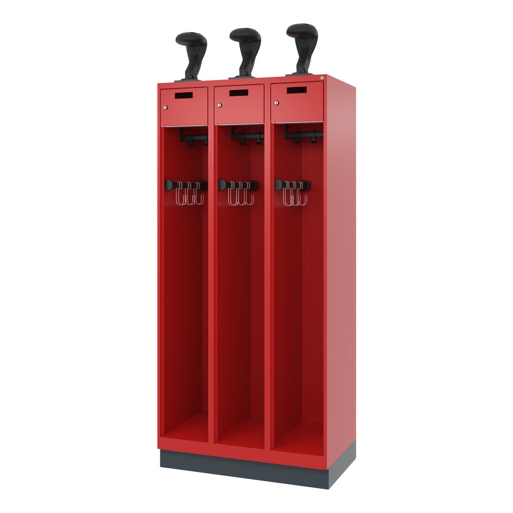 Produktabbildung Nr. 5: C+P Feuerwehrspind PRAKTUS, Sokel, 3 Abteile, HxBxT 1.850 x 900 x 500 mm, feuerrot, mit Helmhalter