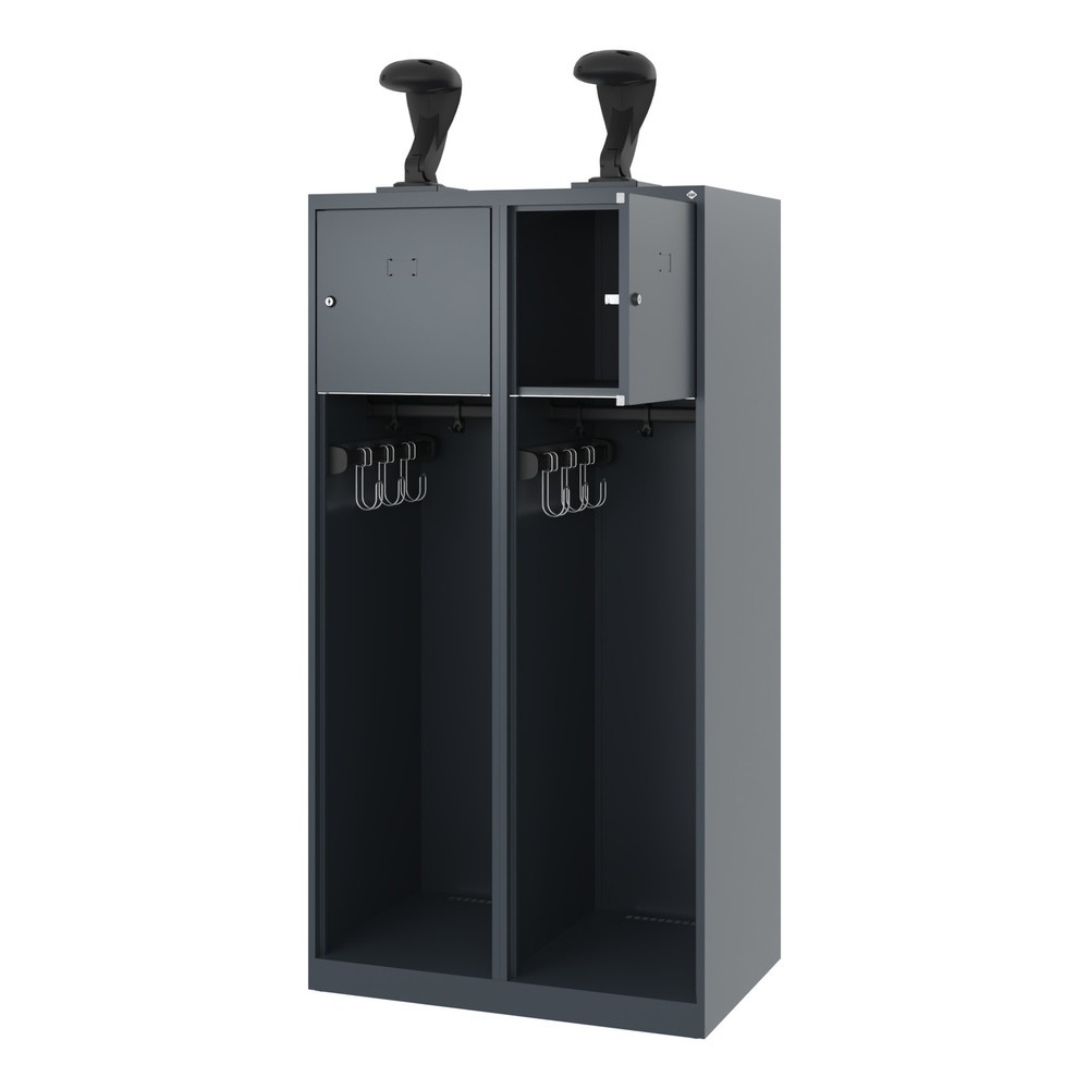 Produktabbildung: C+P Feuerwehrspind YOUNGSTER, Bodengleiter, 2 Abteile, HxBxT 1.530 x 800 x 500 mm, anthrazitgrau, mit Helmhalter