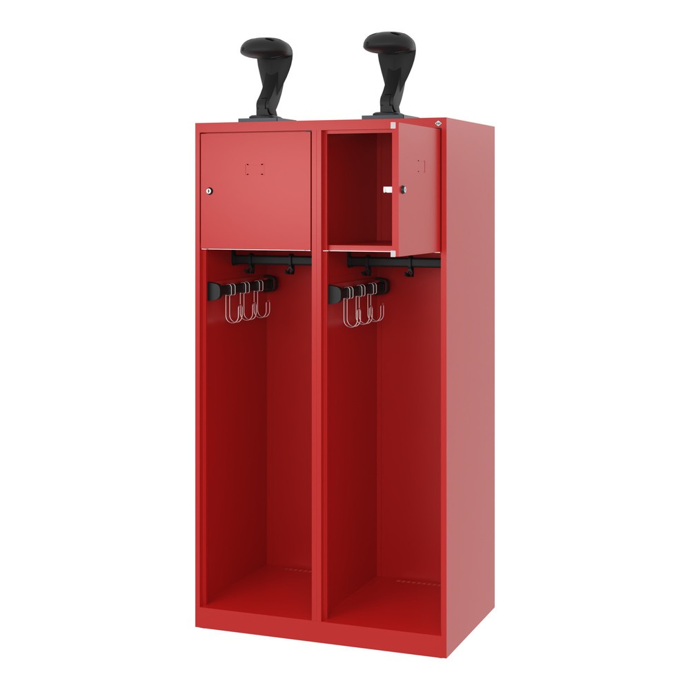 Produktabbildung: C+P Feuerwehrspind YOUNGSTER, Bodengleiter, 2 Abteile, HxBxT 1.530 x 800 x 500 mm, feuerrot, mit Helmhalter