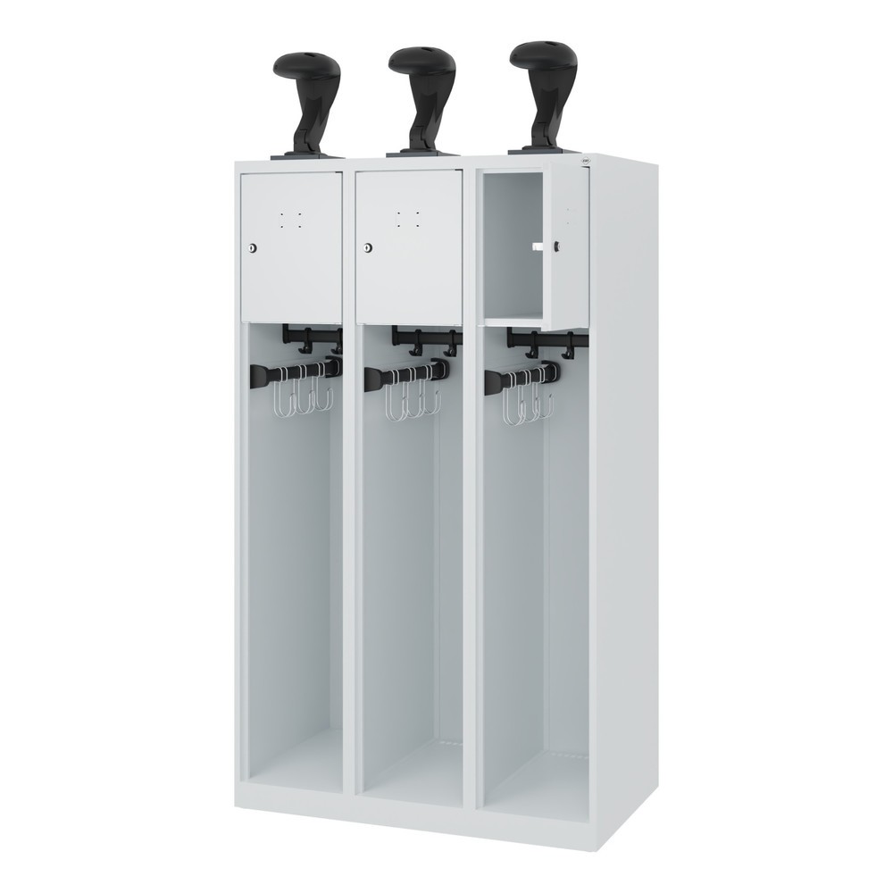 Produktabbildung: C+P Feuerwehrspind YOUNGSTER, Bodengleiter, 3 Abteile, HxBxT 1.530 x 900 x 500 mm, lichtgrau, mit Helmhalter