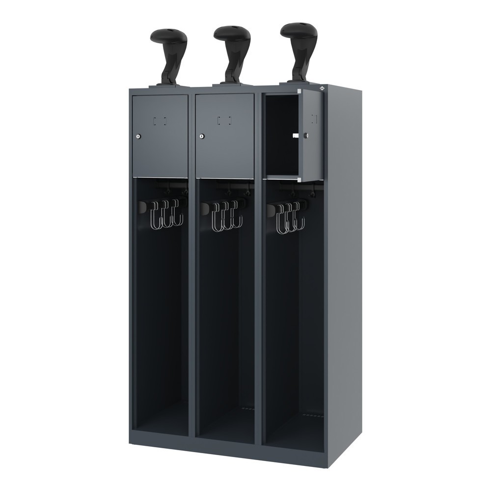 Produktabbildung: C+P Feuerwehrspind YOUNGSTER, Bodengleiter, 3 Abteile, HxBxT 1.530 x 900 x 500 mm, anthrazitgrau, mit Helmhalter