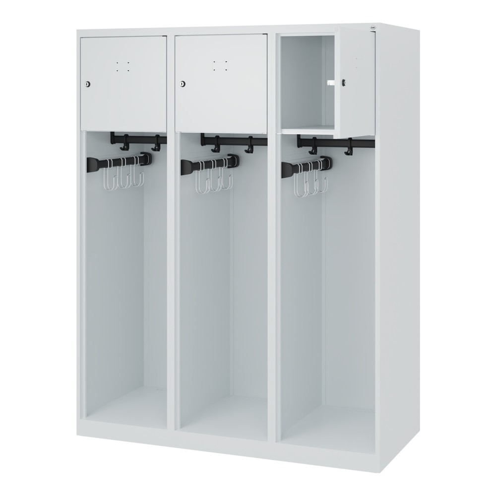 Produktabbildung: C+P Feuerwehrspind YOUNGSTER, Bodengleiter, 3 Abteile, HxBxT 1.530 x 1.200 x 500 mm, lichtgrau