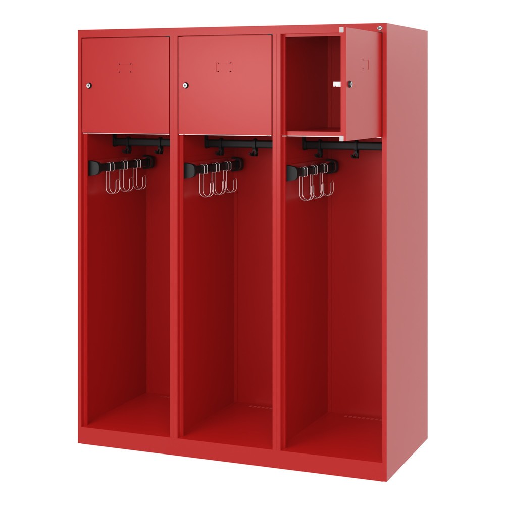 Produktabbildung: C+P Feuerwehrspind YOUNGSTER, Bodengleiter, 3 Abteile, HxBxT 1.530 x 1.200 x 500 mm, feuerrot