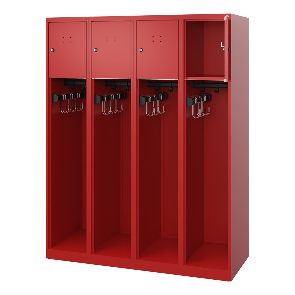 Produktabbildung: C+P Feuerwehrspind YOUNGSTER, Bodengleiter, 4 Abteile, HxBxT 1.530 x 1.200 x 500 mm, feuerrot