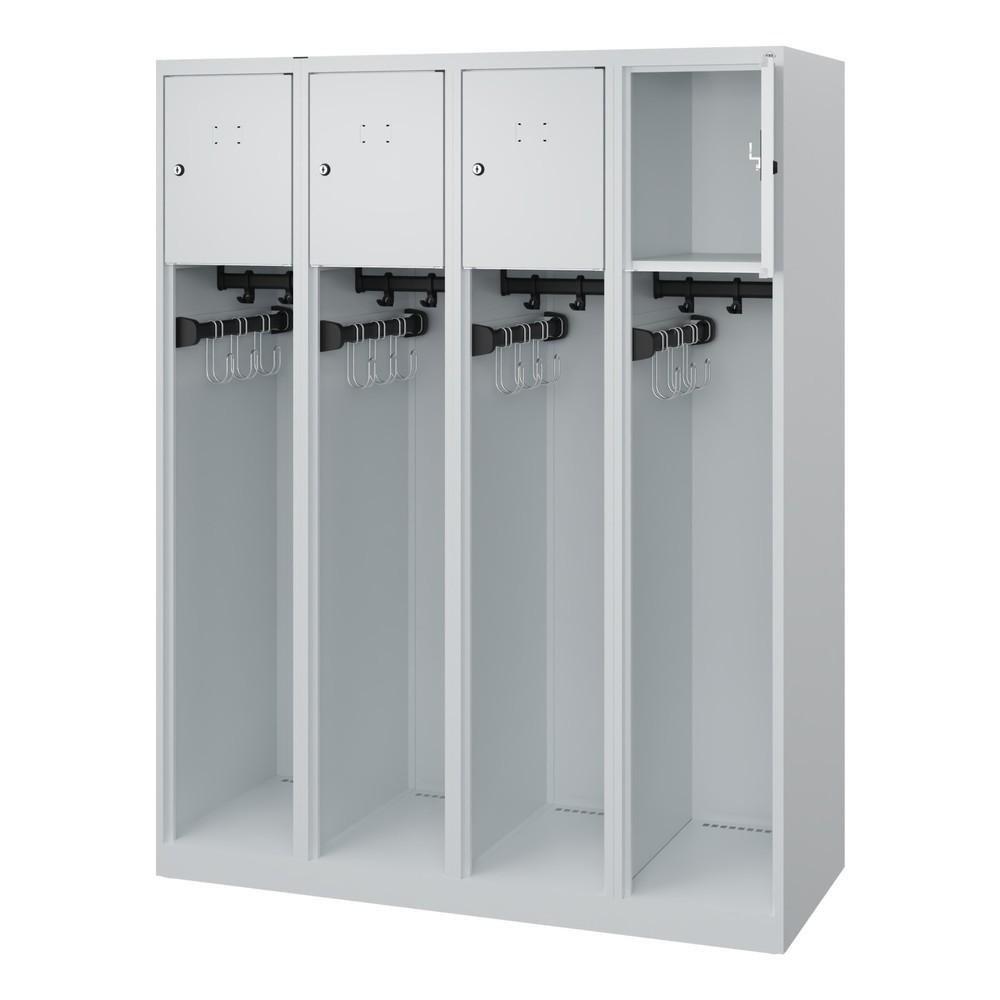 Produktabbildung: C+P Feuerwehrspind YOUNGSTER, Bodengleiter, 4 Abteile, HxBxT 1.530 x 1.200 x 500 mm, lichtgrau