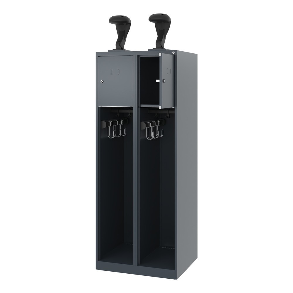 Produktabbildung: C+P Feuerwehrspind YOUNGSTER, Bodengleiter, 2 Abteile, HxBxT 1.530 x 600 x 500 mm, anthrazitgrau, mit Helmhalter