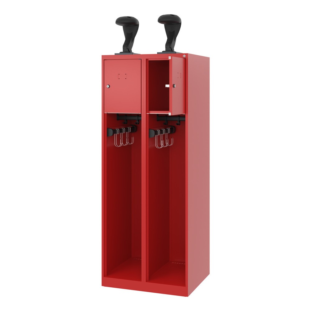 Produktabbildung: C+P Feuerwehrspind YOUNGSTER, Bodengleiter, 2 Abteile, HxBxT 1.530 x 600 x 500 mm, feuerrot, mit Helmhalter
