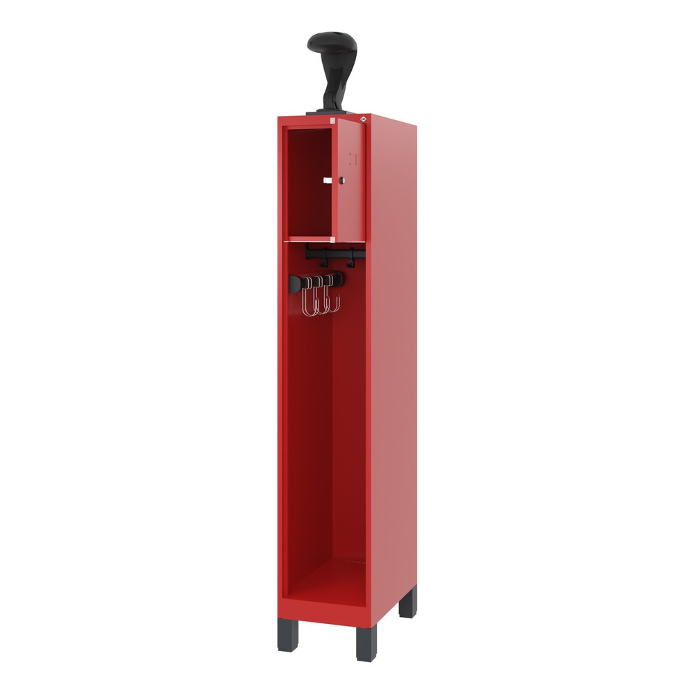 Produktabbildung: C+P Feuerwehrspind YOUNGSTER, Füße, 1 Abteil, HxBxT 1.530 x 300 x 500 mm, feuerrot, mit Helmhalter