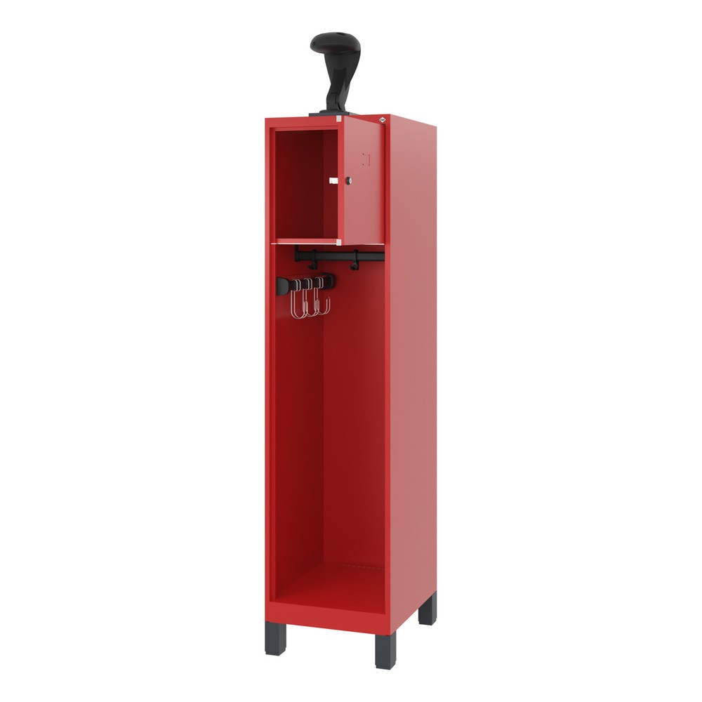 Produktabbildung: C+P Feuerwehrspind YOUNGSTER, Füße, 1 Abteil, HxBxT 1.530 x 400 x 500 mm, feuerrot, mit Helmhalter