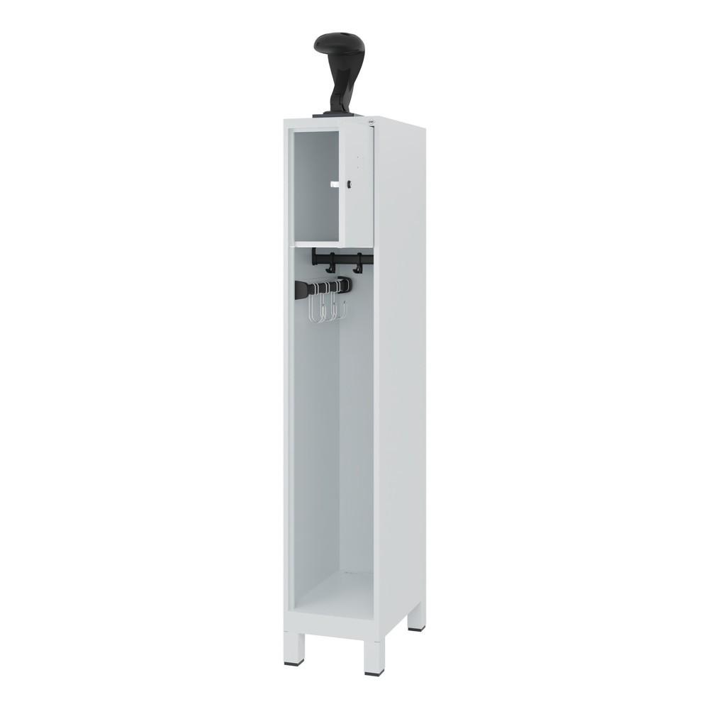 Produktabbildung: C+P Feuerwehrspind YOUNGSTER, Füße, 1 Abteil, HxBxT 1.530 x 300 x 500 mm, lichtgrau, mit Helmhalter