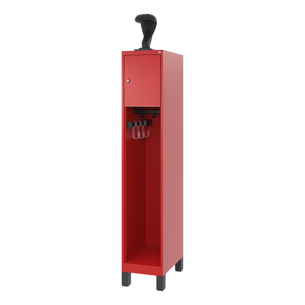 C+P Feuerwehrspind YOUNGSTER, Füße, 1 Abteil, HxBxT 1.530 x 300 x 500 mm, feuerrot, mit Helmhalter Produktabbildung Nr. 5: C+P Feuerwehrspind YOUNGSTER, Füße, 1 Abteil, HxBxT 1.530 x 300 x 500 mm, feuerrot, mit Helmhalter