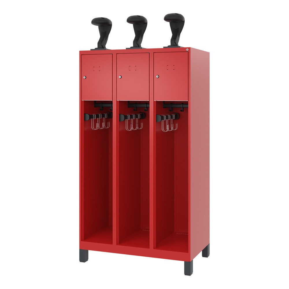 Produktabbildung Nr. 5: C+P Feuerwehrspind YOUNGSTER, Füße, 3 Abteile, HxBxT 1.530 x 900 x 500 mm, feuerrot, mit Helmhalter