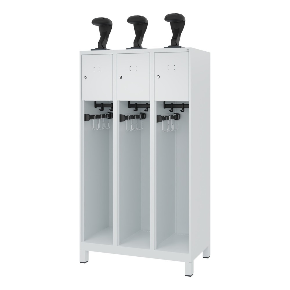 Produktabbildung Nr. 5: C+P Feuerwehrspind YOUNGSTER, Füße, 3 Abteile, HxBxT 1.530 x 900 x 500 mm, lichtgrau, mit Helmhalter
