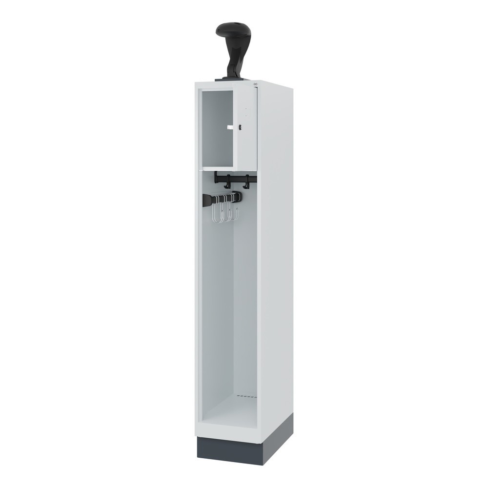 Produktabbildung: C+P Feuerwehrspind YOUNGSTER, Sockel, 1 Abteil, HxBxT 1.530 x 300 x 500 mm, lichtgrau, mit Helmhalter