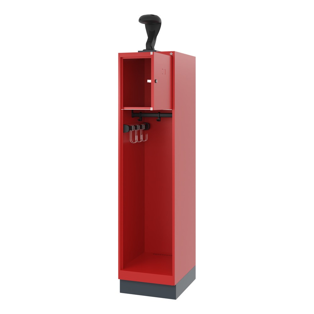 Produktabbildung: C+P Feuerwehrspind YOUNGSTER, Sockel, 1 Abteil, HxBxT 1.530 x 400 x 500 mm, feuerrot, mit Helmhalter