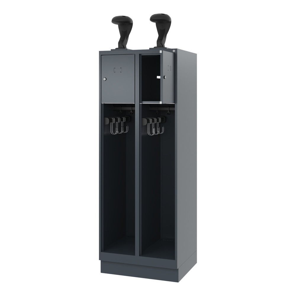 Produktabbildung: C+P Feuerwehrspind YOUNGSTER, Sockel, 2 Abteile, HxBxT 1.530 x 600 x 500 mm, anthrazitgrau, mit Helmhalter