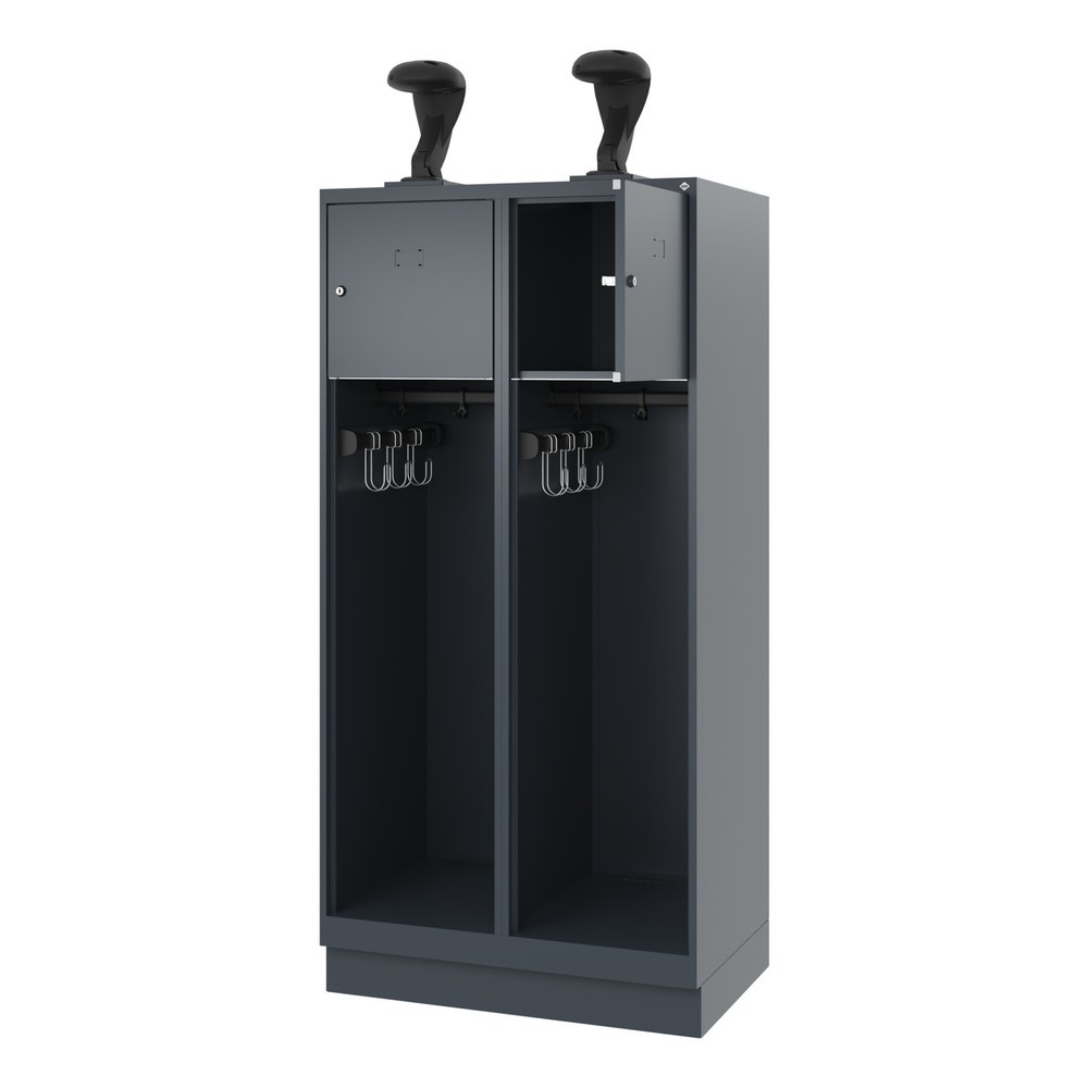Produktabbildung: C+P Feuerwehrspind YOUNGSTER, Sockel, 2 Abteile, HxBxT 1.530 x 800 x 500 mm, anthrazitgrau, mit Helmhalter