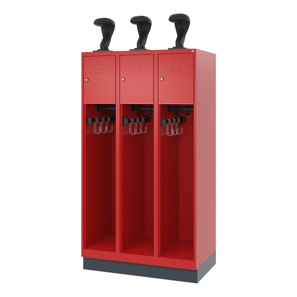 Produktabbildung Nr. 5: C+P Feuerwehrspind YOUNGSTER, Sockel, 3 Abteile, HxBxT 1.530 x 900 x 500 mm, feuerrot, mit Helmhalter