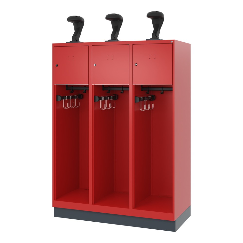 Produktabbildung Nr. 5: C+P Feuerwehrspind YOUNGSTER, Sockel, 3 Abteile, HxBxT 1.530 x 1.200 x 500 mm, feuerrot, mit Helmhalter