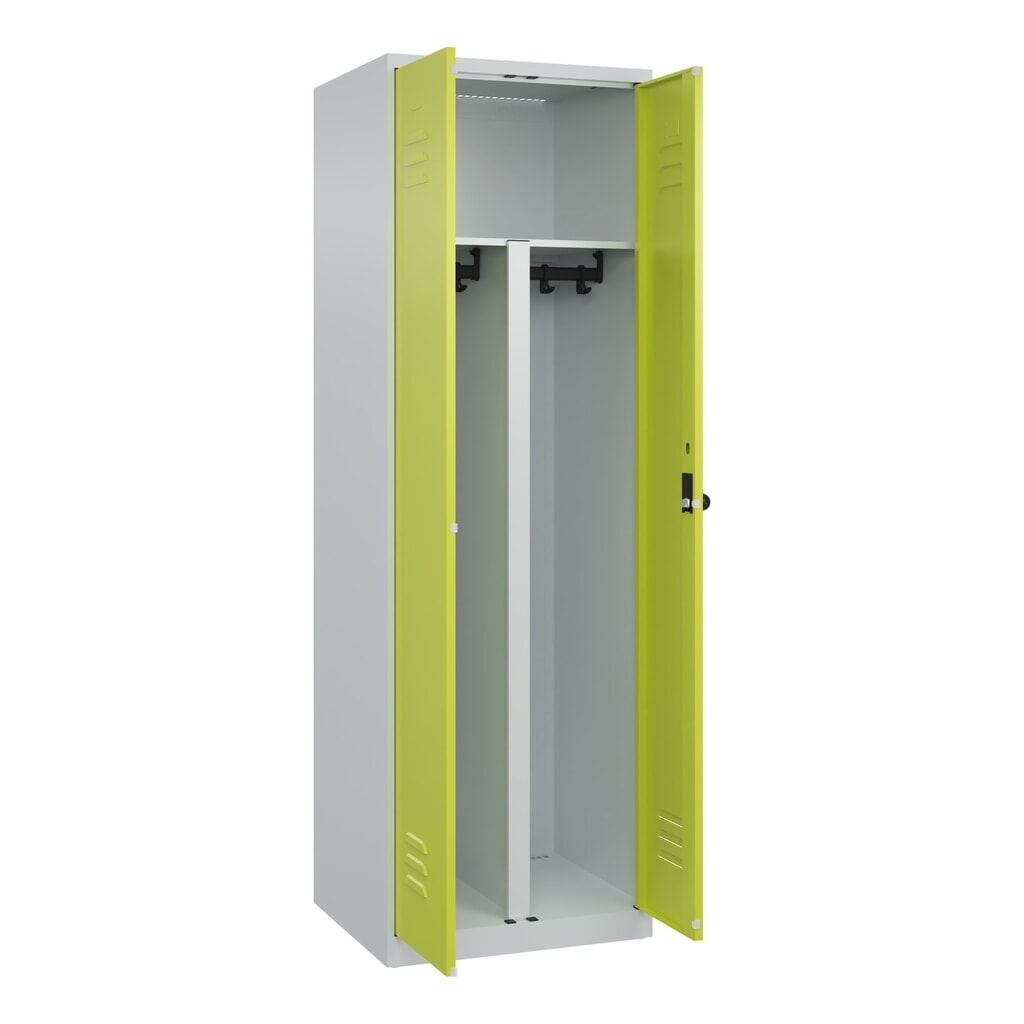 Produktabbildung: C+P PSA Doppel-Spind Classic PLUS, 2 Abteile, HxBxT 1.850 x 600 x 500 mm, lichtgrau, clowngrün, für Vorhängeschloss