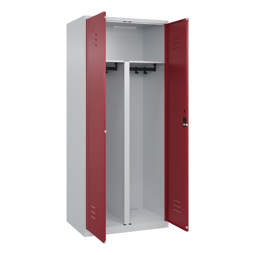 Produktabbildung: C+P PSA Doppel-Spind Classic PLUS, 2 Abteile, HxBxT 1.850 x 800 x 500 mm, lichtgrau, rubinrot, Zylinderschloss