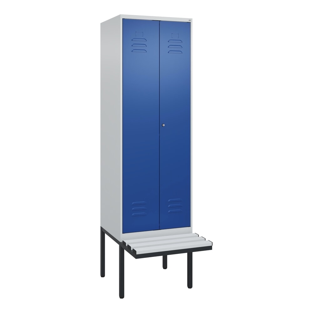 Produktabbildung Nr. 9: C+P PSA Doppel-Spind Classic PLUS, 2 Abteile, HxBxT 2.120 x 600 x 815 mm, Zylinderschloss, auskragende Bank aus Kunststoff, lichtgrau, enzianblau