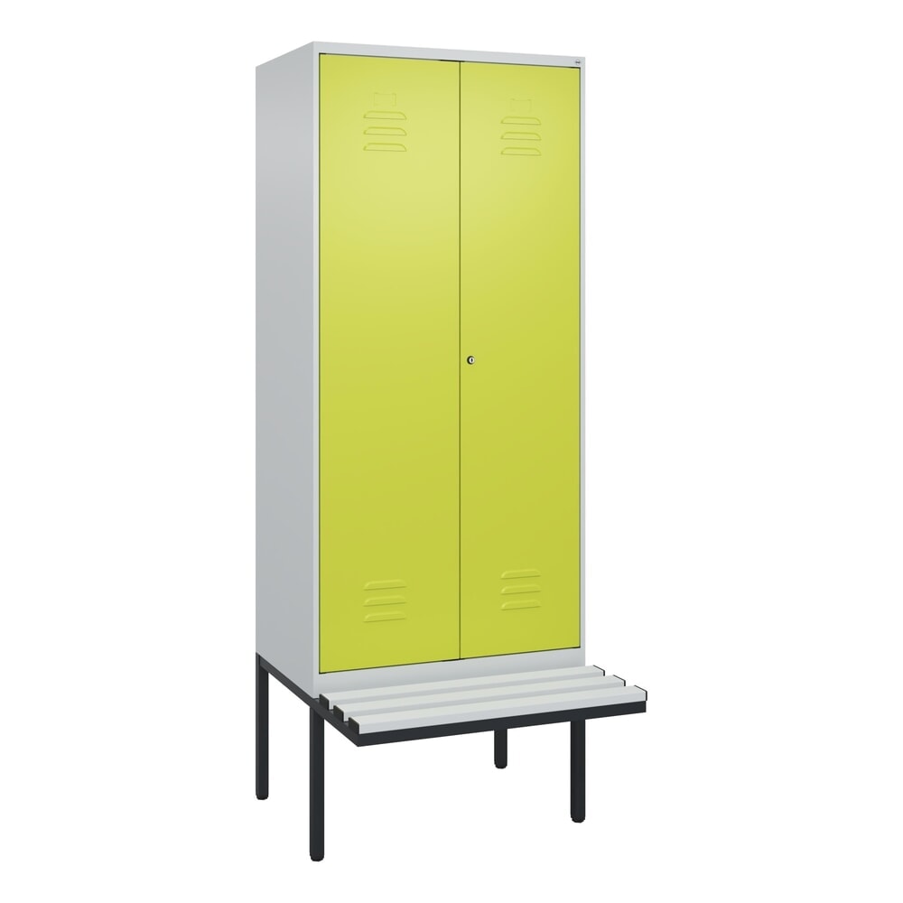 Produktabbildung Nr. 9: C+P PSA Doppel-Spind Classic PLUS, 2 Abteile, HxBxT 2.120 x 800 x 815 mm, Zylinderschloss, auskragende Bank aus Kunststoff, lichtgrau, clowngrün