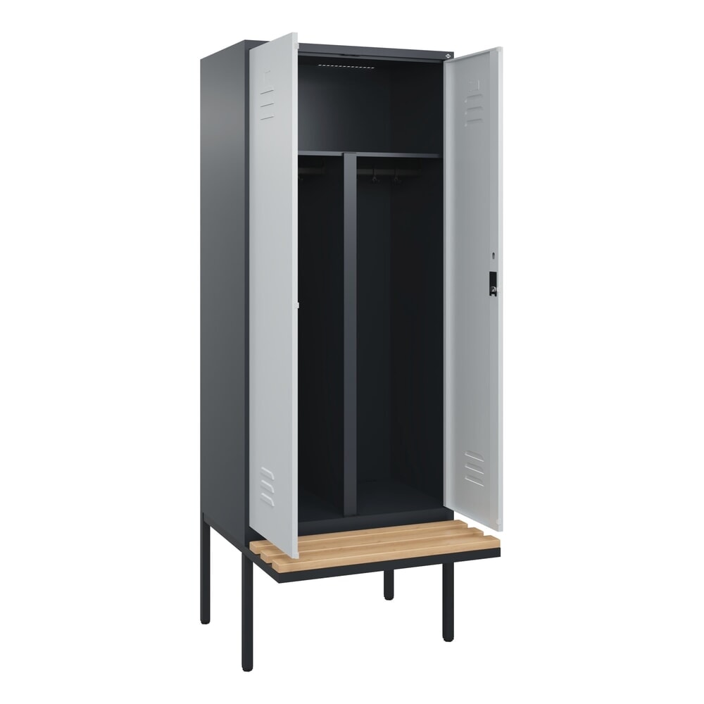 Produktabbildung Nr. 1: C+P PSA Doppel-Spind Classic PLUS, 2 Abteile, HxBxT 2.120 x 800 x 815 mm, Zylinderschloss, auskragende Bank aus Buche, anthrazitgrau, lichtgrau