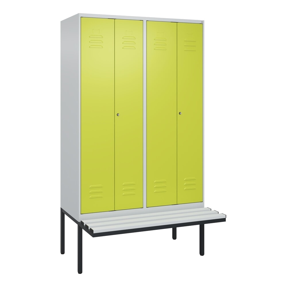 Produktabbildung Nr. 9: C+P PSA Doppel-Spind Classic PLUS, 4 Abteile, HxBxT 2.120 x 1.200 x 815 mm, Zylinderschloss, auskragende Bank aus Kunststoff, lichtgrau, clowngrün