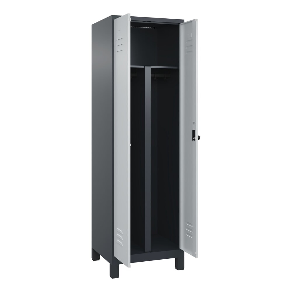 Produktabbildung: C+P PSA Doppel-Spind Classic PLUS, Füße, 2 Abteile, HxBxT 1.950 x 600 x 500 mm, anthrazitgrau, lichtgrau, für Vorhängeschloss