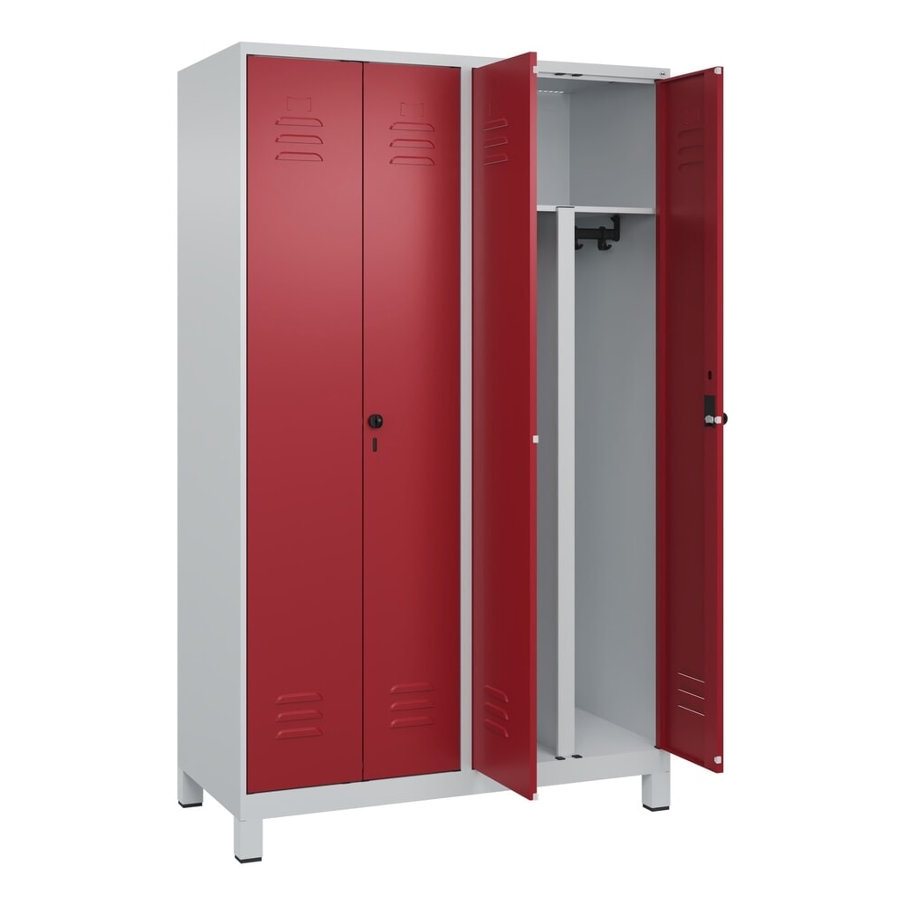 C+P PSA Doppel-Spind Classic PLUS, Füße, 4 Abteile, HxBxT 1.950 x 1.200 x 500 mm, lichtgrau, rubinrot, für Vorhängeschloss Produktabbildung: C+P PSA Doppel-Spind Classic PLUS, Füße, 4 Abteile, HxBxT 1.950 x 1.200 x 500 mm, lichtgrau, rubinrot, für Vorhängeschloss
