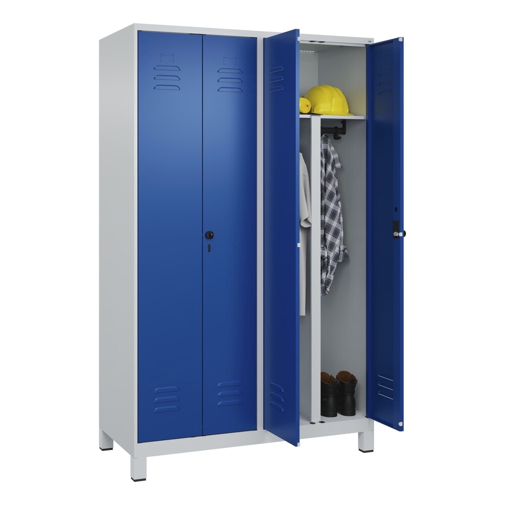 Produktabbildung Nr. 10: C+P PSA Doppel-Spind Classic PLUS, Füße, 4 Abteile, HxBxT 1.950 x 1.200 x 500 mm, lichtgrau, enzianblau, für Vorhängeschloss