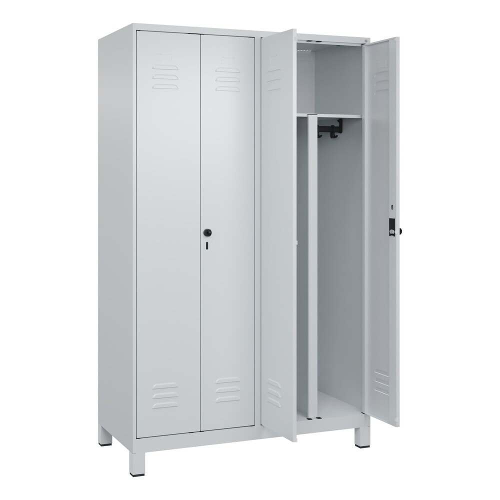 C+P PSA Doppel-Spind Classic PLUS, Füße, 4 Abteile, HxBxT 1.950 x 1.200 x 500 mm, lichtgrau, lichtgrau, für Vorhängeschloss Produktabbildung: C+P PSA Doppel-Spind Classic PLUS, Füße, 4 Abteile, HxBxT 1.950 x 1.200 x 500 mm, lichtgrau, lichtgrau, für Vorhängeschloss