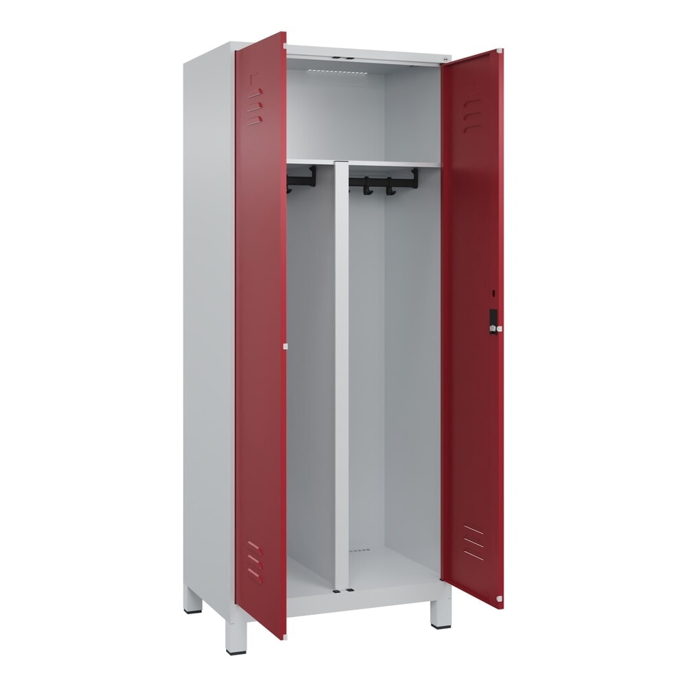 C+P PSA Doppel-Spind Classic PLUS, Füße, 2 Abteile, HxBxT 1.950 x 800 x 500 mm, lichtgrau, rubinrot, Zylinderschloss Produktabbildung: C+P PSA Doppel-Spind Classic PLUS, Füße, 2 Abteile, HxBxT 1.950 x 800 x 500 mm, lichtgrau, rubinrot, Zylinderschloss