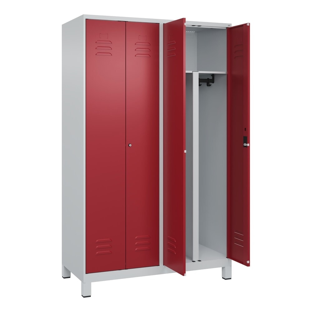 C+P PSA Doppel-Spind Classic PLUS, Füße, 4 Abteile, HxBxT 1.950 x 1.200 x 500 mm, lichtgrau, rubinrot, Zylinderschloss Produktabbildung: C+P PSA Doppel-Spind Classic PLUS, Füße, 4 Abteile, HxBxT 1.950 x 1.200 x 500 mm, lichtgrau, rubinrot, Zylinderschloss