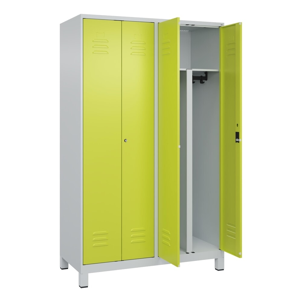 C+P PSA Doppel-Spind Classic PLUS, Füße, 4 Abteile, HxBxT 1.950 x 1.200 x 500 mm, lichtgrau, clowngrün, Zylinderschloss Produktabbildung: C+P PSA Doppel-Spind Classic PLUS, Füße, 4 Abteile, HxBxT 1.950 x 1.200 x 500 mm, lichtgrau, clowngrün, Zylinderschloss