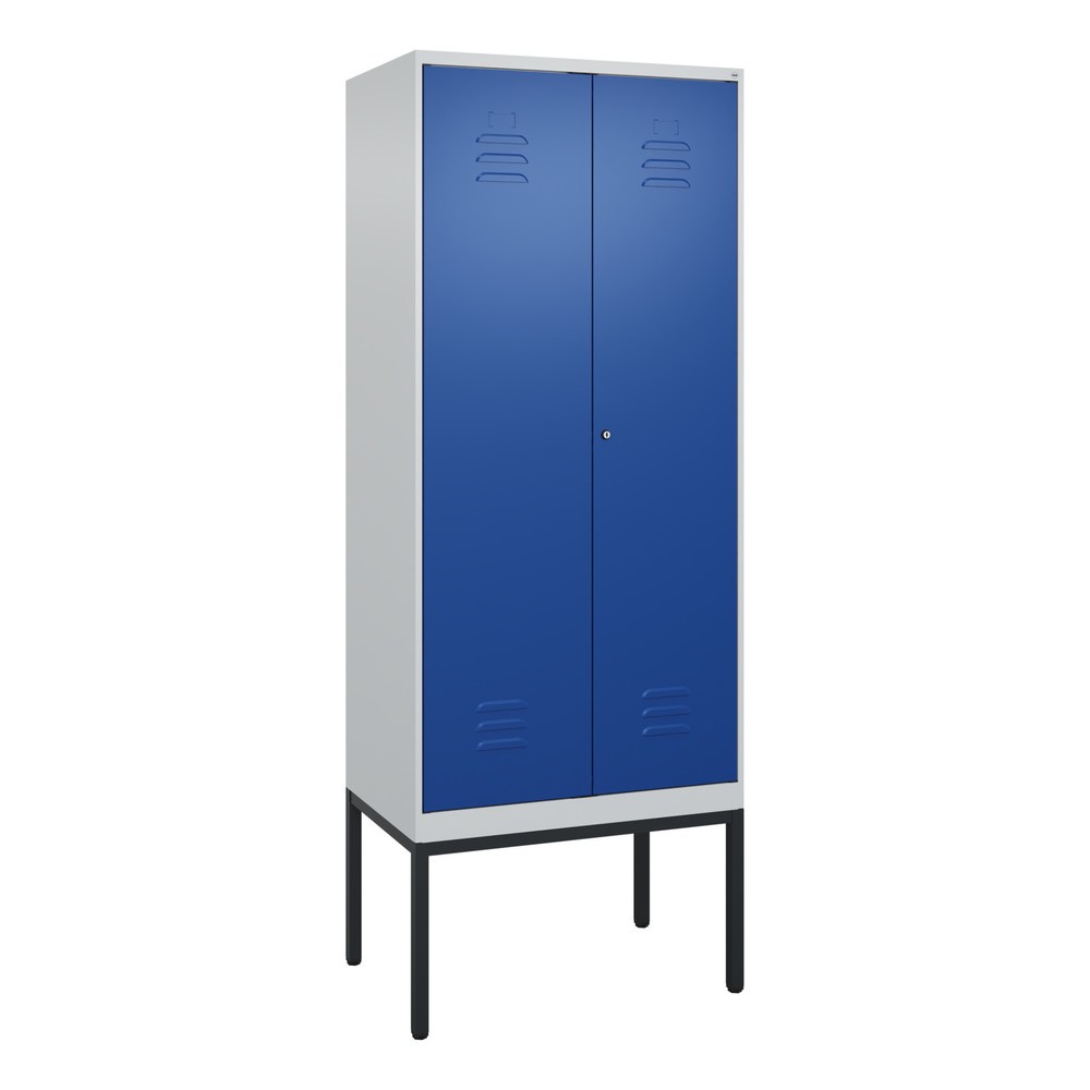 Produktabbildung: C+P PSA Doppel-Spind Classic PLUS, Gestell, 2 Abteile, HxBxT 2.120 x 800 x 500 mm, lichtgrau, enzianblau, Zylinderschloss