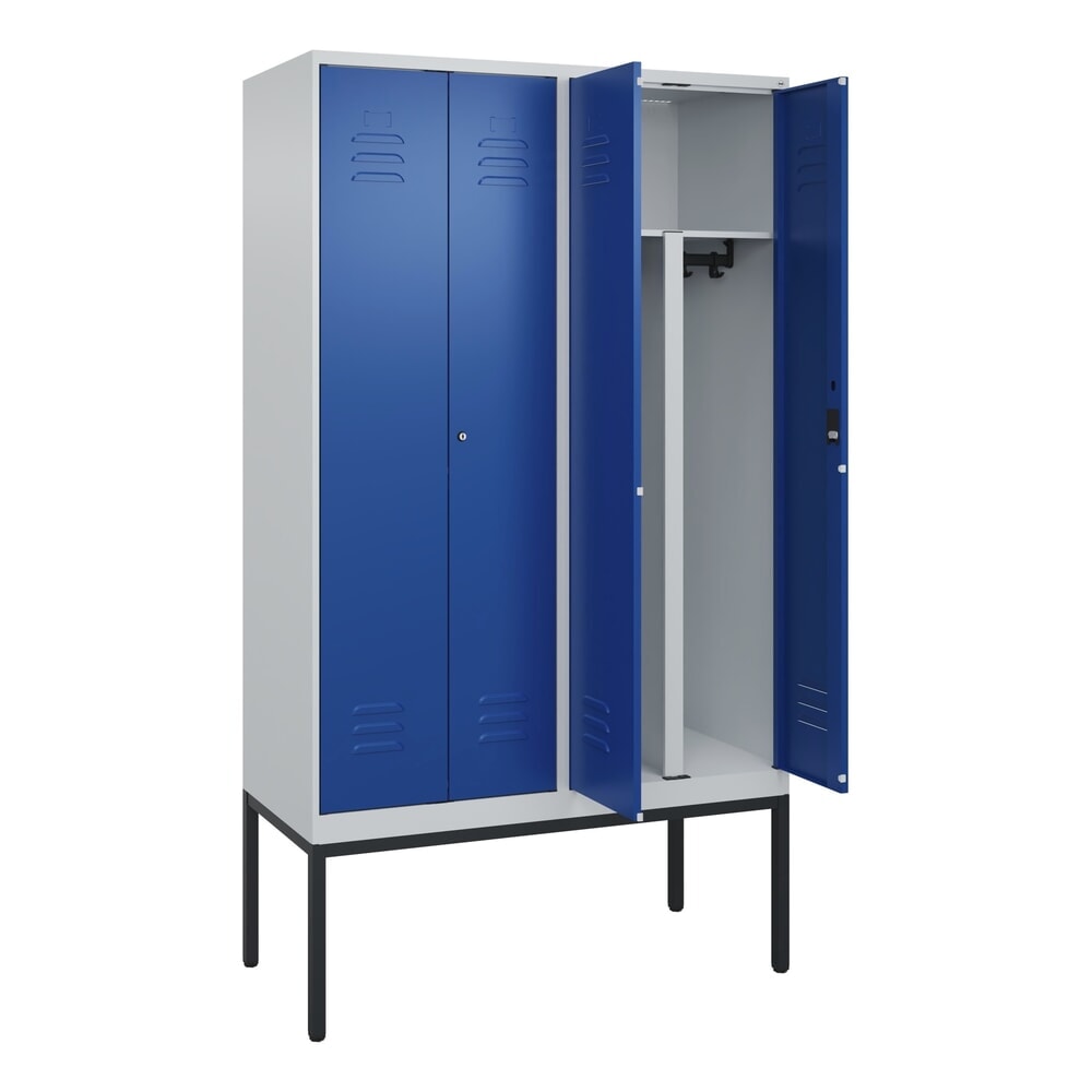 C+P PSA Doppel-Spind Classic PLUS, Gestell, 4 Abteile, HxBxT 2.120 x 1.200 x 500 mm, lichtgrau, enzianblau, Zylinderschloss Produktabbildung: C+P PSA Doppel-Spind Classic PLUS, Gestell, 4 Abteile, HxBxT 2.120 x 1.200 x 500 mm, lichtgrau, enzianblau, Zylinderschloss
