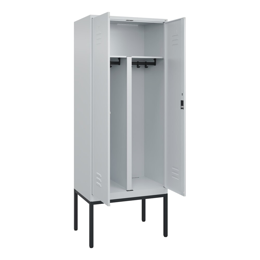Produktabbildung: C+P PSA Doppel-Spind Classic PLUS, Gestell, 2 Abteile, HxBxT 2.120 x 800 x 500 mm, lichtgrau, lichtgrau, Zylinderschloss