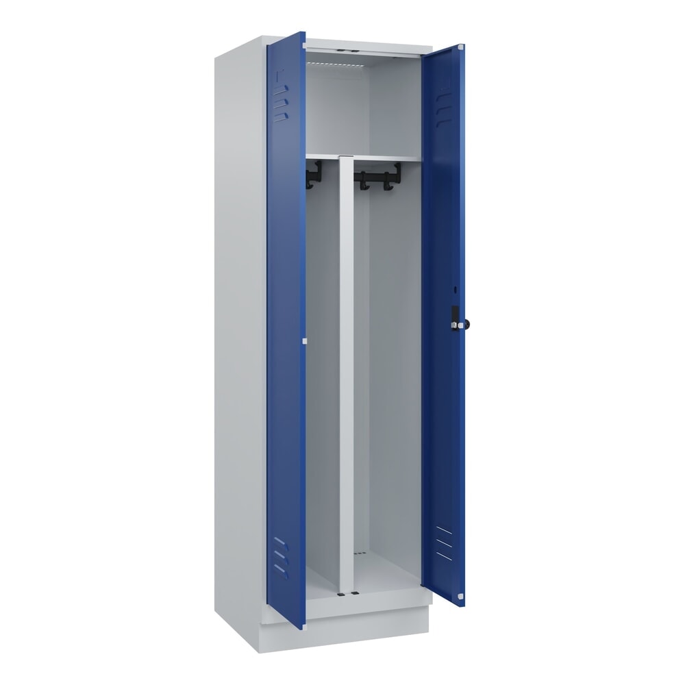 C+P PSA Doppel-Spind Classic PLUS, Sockel, 2 Abteile, HxBxT 1.950 x 600 x 500 mm, lichtgrau, enzianblau, für Vorhängeschloss Produktabbildung: C+P PSA Doppel-Spind Classic PLUS, Sockel, 2 Abteile, HxBxT 1.950 x 600 x 500 mm, lichtgrau, enzianblau, für Vorhängeschloss
