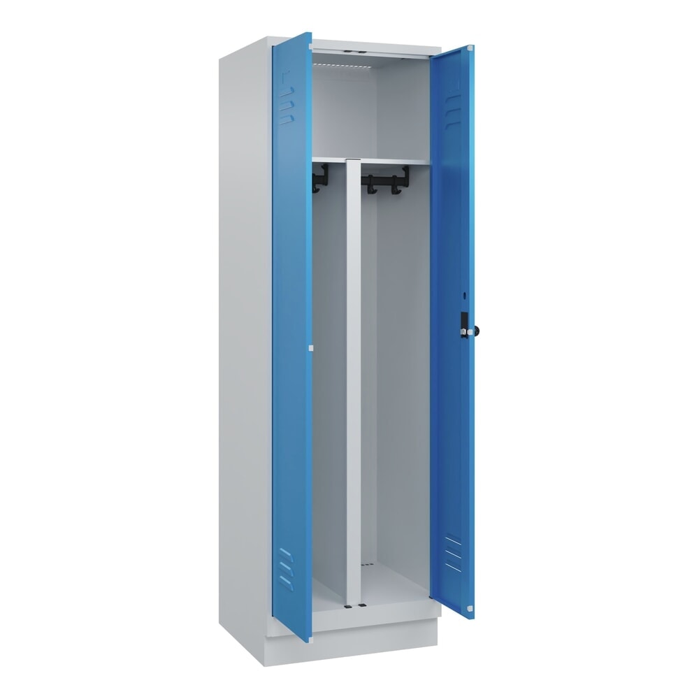Produktabbildung: C+P PSA Doppel-Spind Classic PLUS, Sockel, 2 Abteile, HxBxT 1.950 x 600 x 500 mm, lichtgrau, lichtblau, für Vorhängeschloss