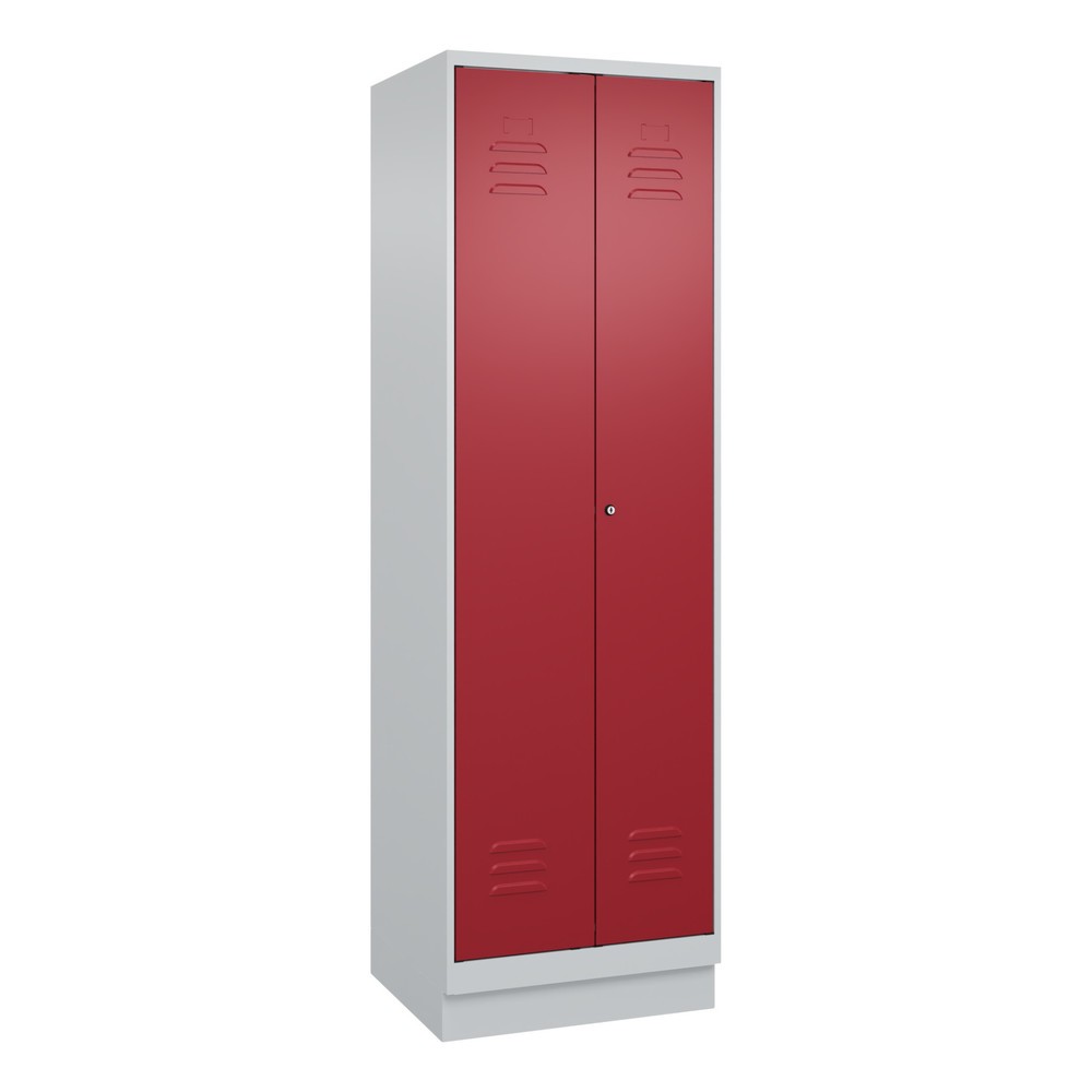 Produktabbildung: C+P PSA Doppel-Spind Classic PLUS, Sockel, 2 Abteile, HxBxT 1.950 x 600 x 500 mm, lichtgrau, rubinrot, Zylinderschloss