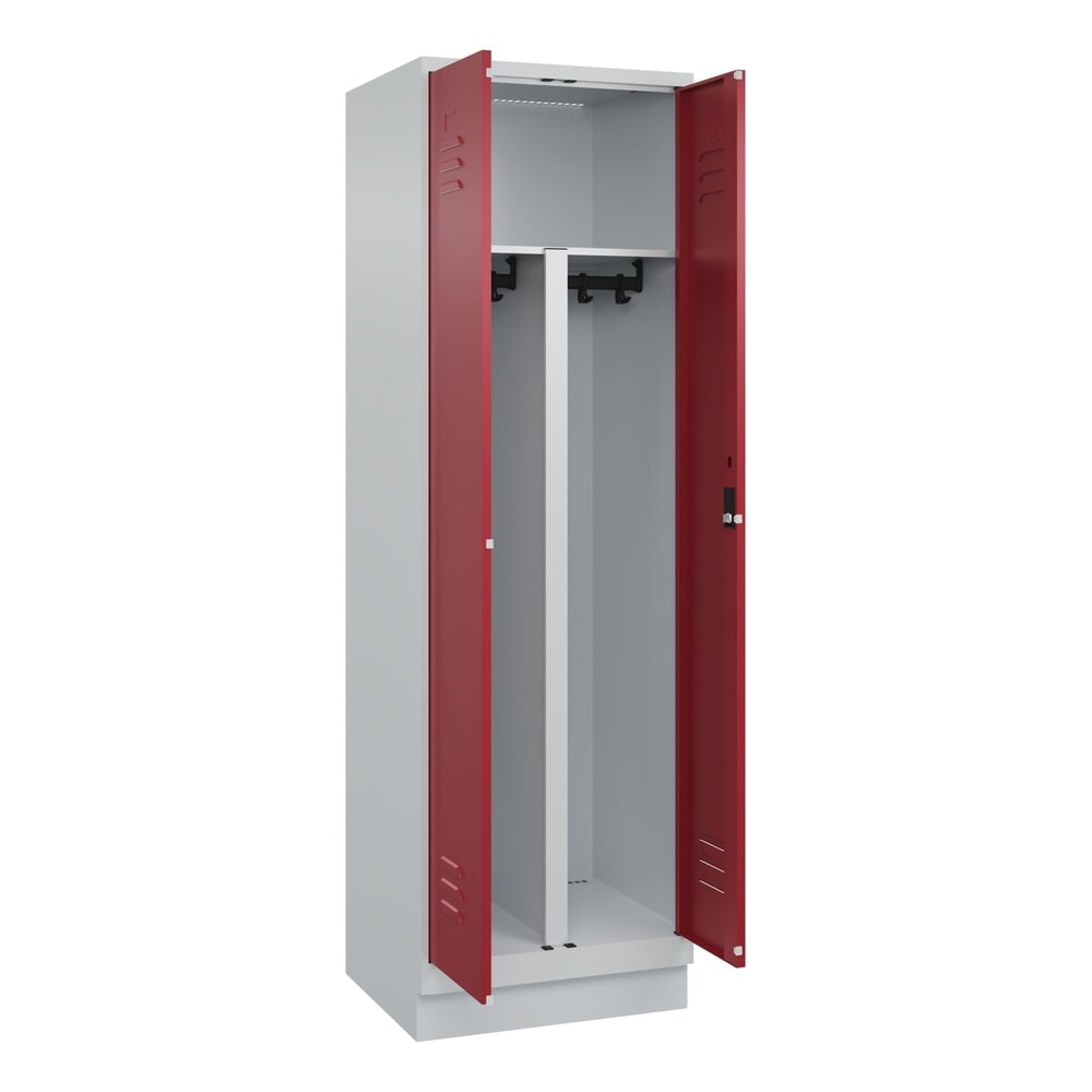 C+P PSA Doppel-Spind Classic PLUS, Sockel, 2 Abteile, HxBxT 1.950 x 600 x 500 mm, lichtgrau, rubinrot, Zylinderschloss Produktabbildung: C+P PSA Doppel-Spind Classic PLUS, Sockel, 2 Abteile, HxBxT 1.950 x 600 x 500 mm, lichtgrau, rubinrot, Zylinderschloss