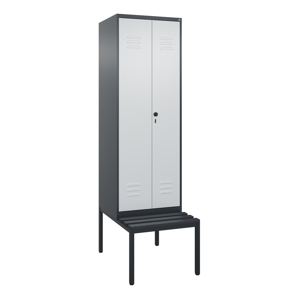 Produktabbildung Nr. 9: C+P PSA Doppel-Spind Classic PLUS, 2 Abteile, HxBxT 2.120 x 600 x 815 mm, für Vorhängeschloss, untergebaute Bank aus Kunststoff, anthrazitgrau, lichtgrau